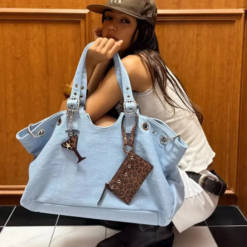 Elegant Y2K Cool Girl Motorcycle Bag Large Capacity Korean Commuter Tote Bag Versatile Travel Shoulder Bag For Women