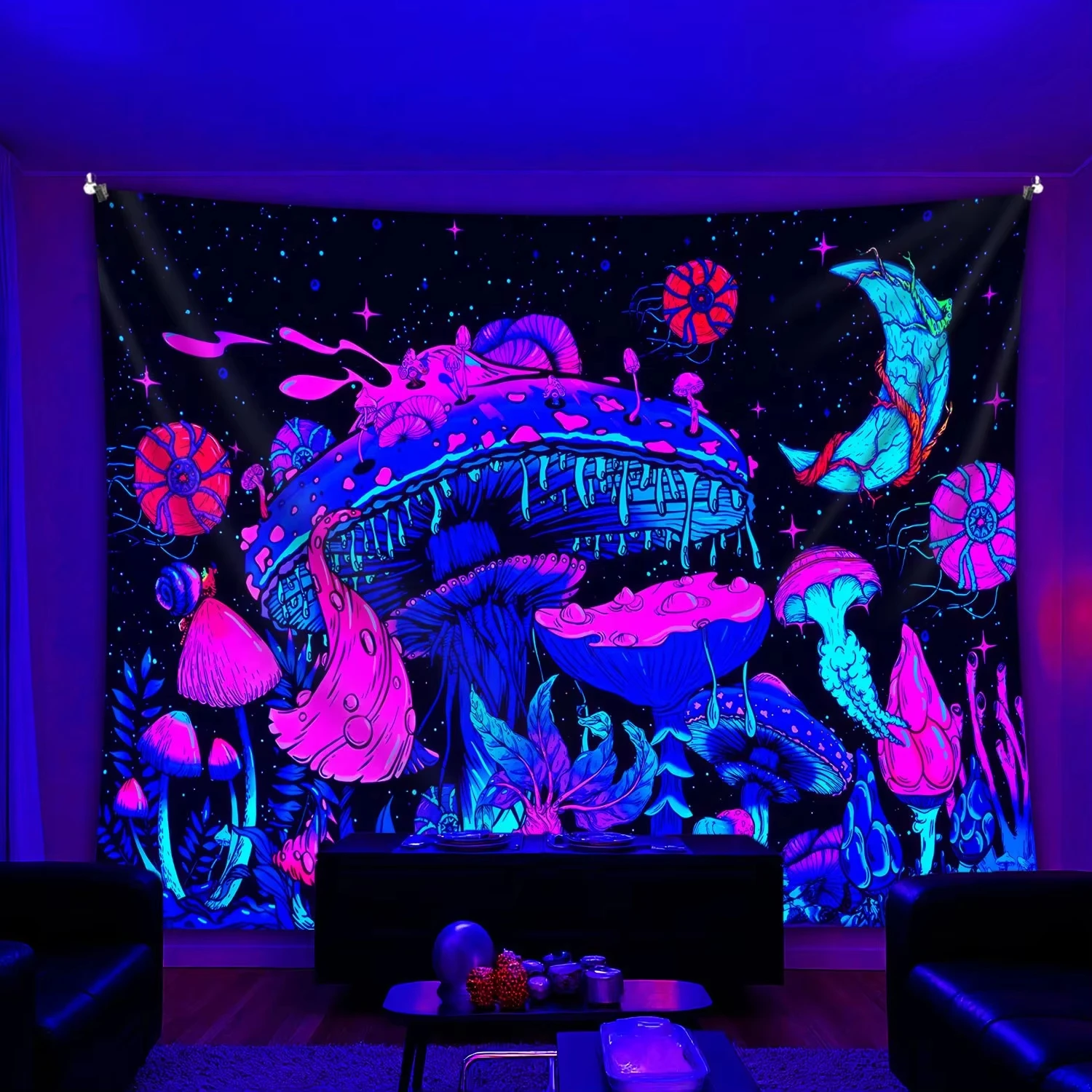 VIKAMA Psychedelic Mushroom Tapestry Cyber Gradient Starry Sky Personalized Trendy Style Living Room Sofa Room Decoration