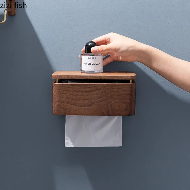 

Walnut Wood Tissue Box Holder Wall-mounted Paper Towel Rack Tissue Case Dining Table Desktop Napkin Holder Wall Storage Rack