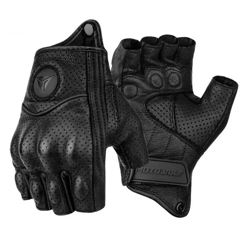 

Half Finger Cycling Genuine Leather Men Luva Riding Moto Motorcycle Glove Breathable Protection Racing Protective Equipment