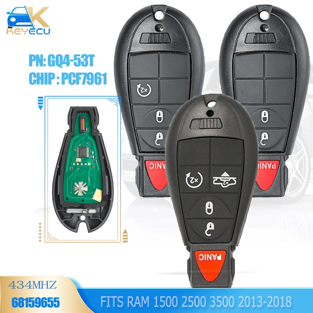 KEYECU GQ4-53T 433MHz PCF7961 3B/4B/5 Button Smart Remote Key Fob for RAM 1500 2500 3500 2013 2014 2015 2016 2017 2018