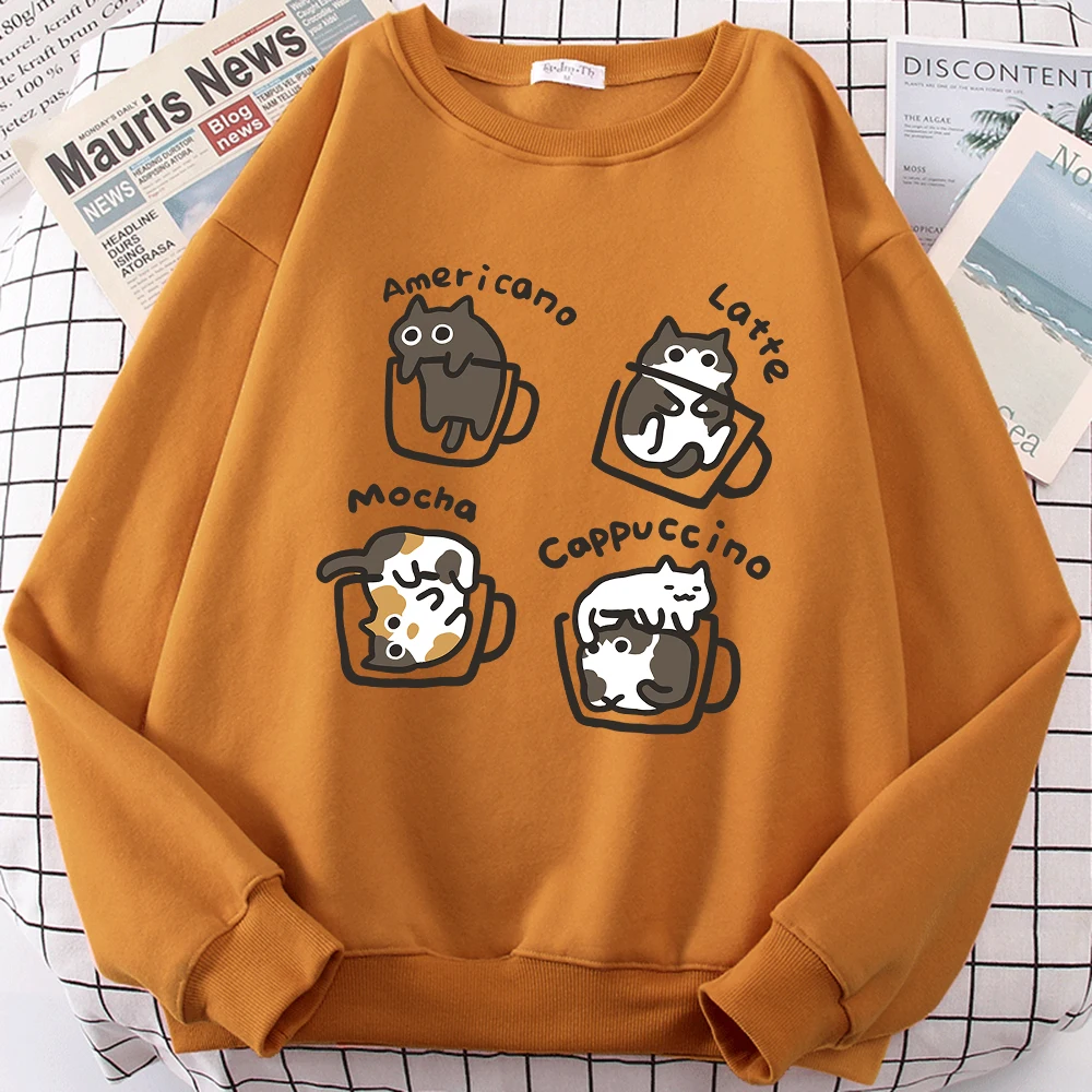 American Style Coffee Cat Cute Print Hoody Men Cartoon Street Clothing Fashion Prints Hoodies Japan Harajuku Sweatshirt Hoodie