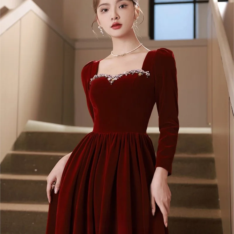 A toast to the new Burgundy velvet party dress