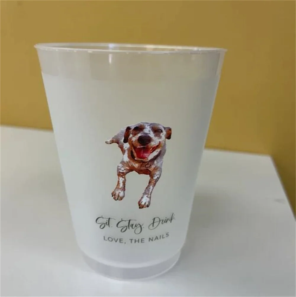 Full Color Customized Pet Frosted Shatterproof Flex Cups, Personalized Animal Wedding Favor Cups, Wedding Favors