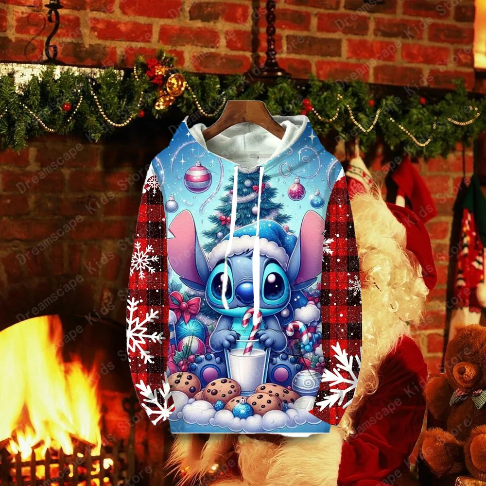 (MINISO)The Disney Stitch Christmas Series Family Gift Hoodies Casual Style Streetwear Sweatshirts Fall /Winter Tops Women Coats