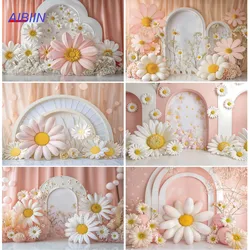 AIBIIN Daisy Flowers Photography Background Stripe Arch Wall Portrait Backdrop Pink Girls Kids Birthday Cake Smash Party Decor