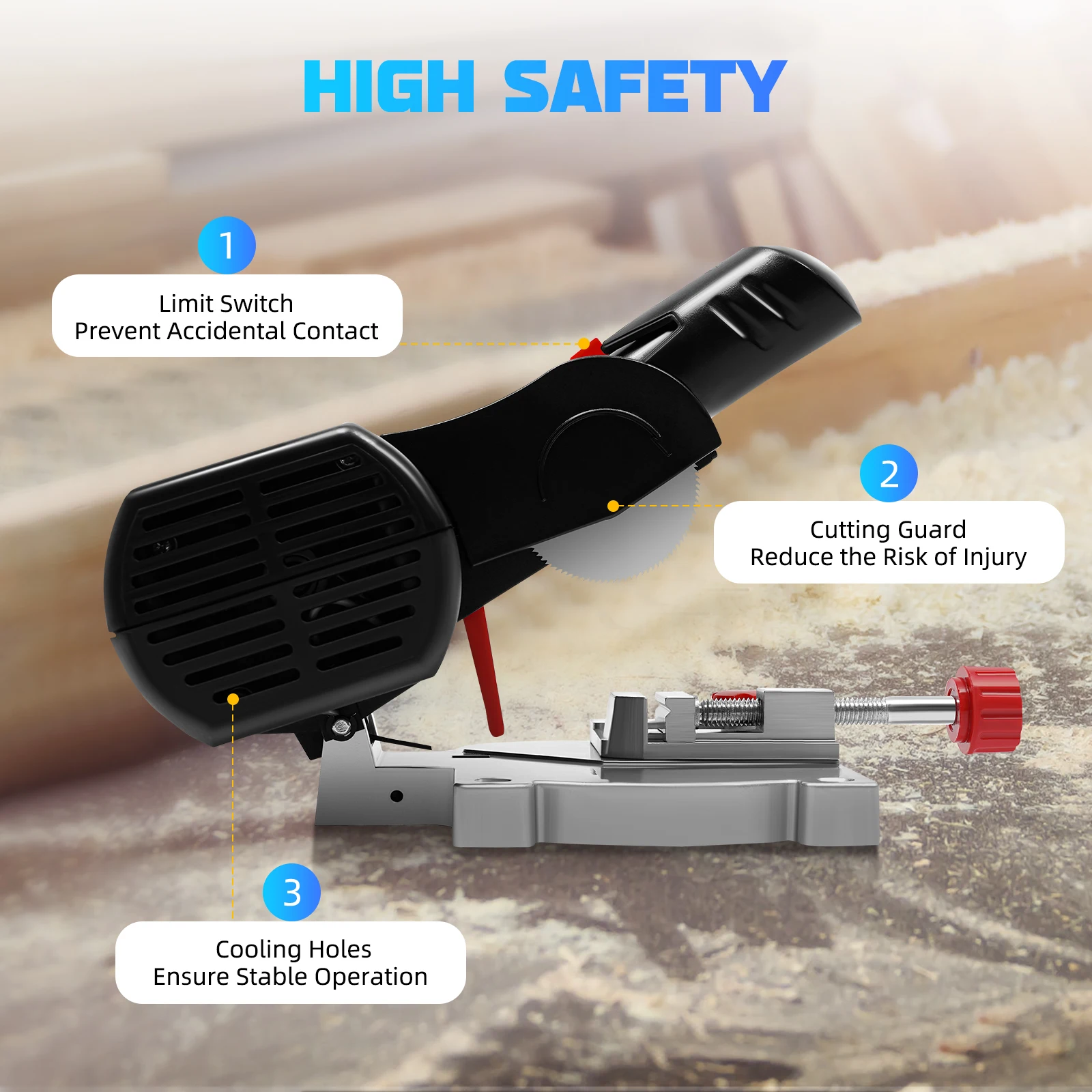 Sierra de mesa eléctrica de 90W, sierra ingletadora de 6000 RPM para cortar metal, vidrio, hierro y perfiles de aluminio, ángulo de corte de 0-45 grados °   Ajustable