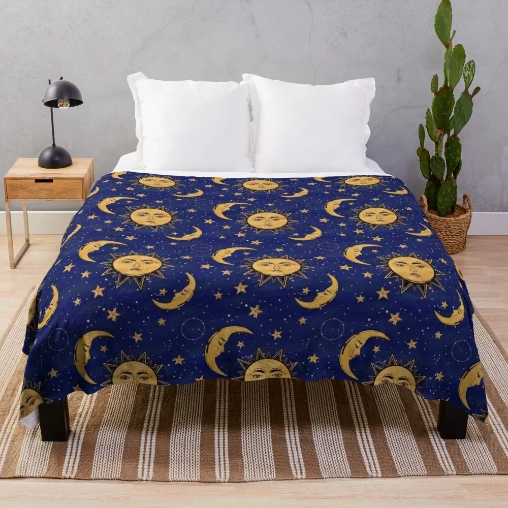 

Vintage moon and sun stars celestial Throw Blanket Stuffeds Custom Bed linens wednesday Blankets