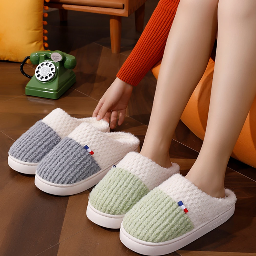 New Winter Home Cotton Slippers Women Couples Shoes Men Fur Cotton Women Winter Indoor Home Comfortable Warm Slides