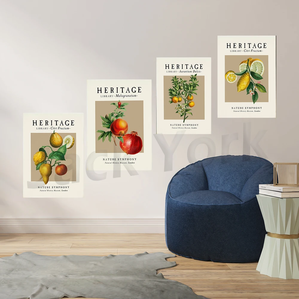 Botanical Poster | Citrus Fruits Vintage Poster | Mandarine Wall Art | Lemon Tree Print | Vintage illustration Wall decor