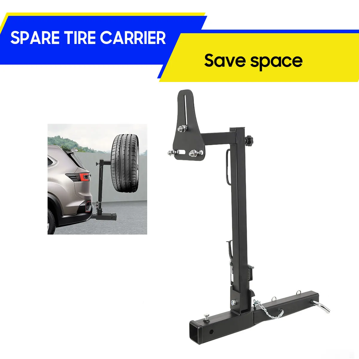 

Spare Tire Rack with Tow Port Heavy Duty Holds up Hitch spare Tire Carrier Hitch Mount Rack Foldable Fat Spare Tire Carrier