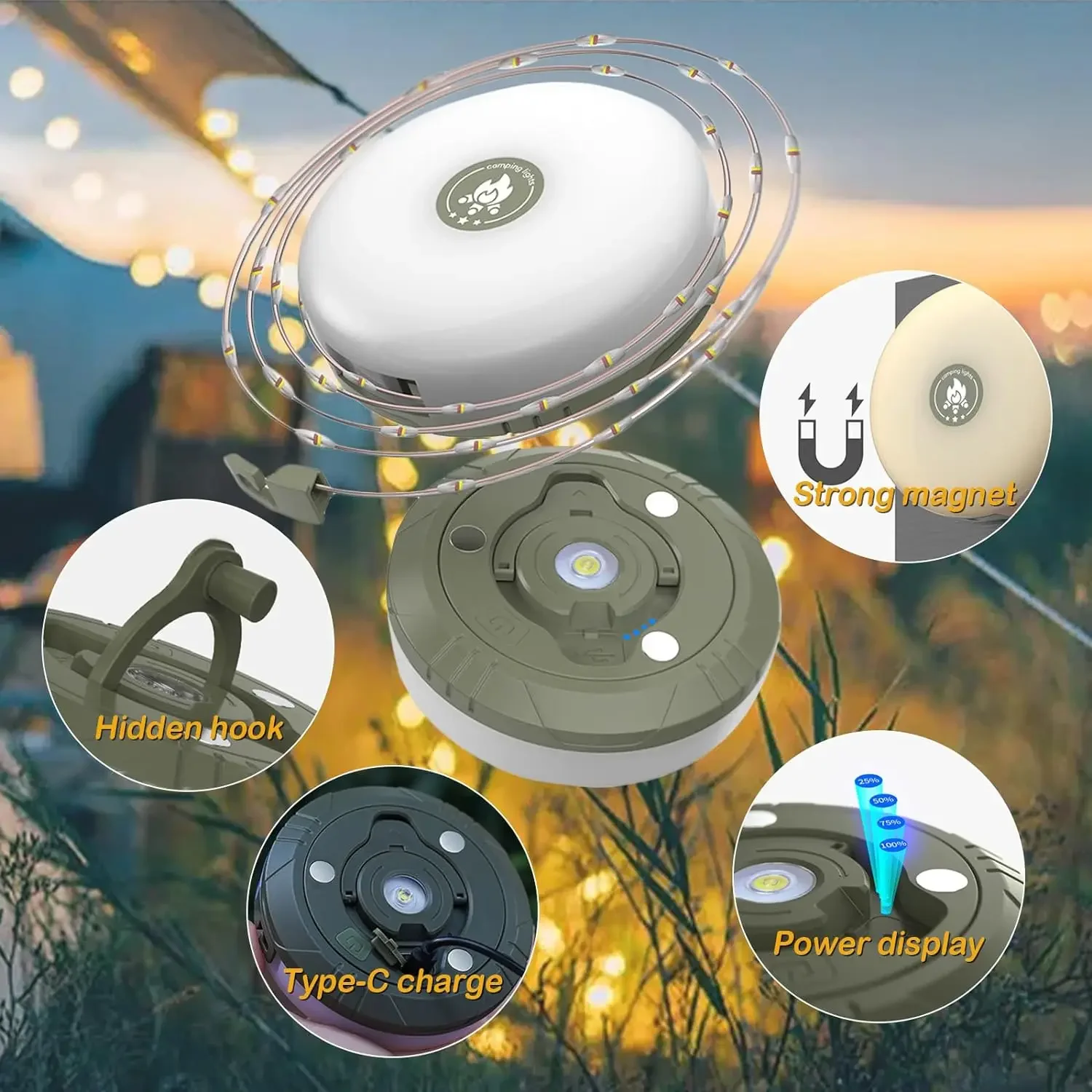 4-in-1 Camping Light LED Reel String Lights Outdoor USB Camping Lamp Recyclable LED Night Light For Garden Tent Room Decor image 2