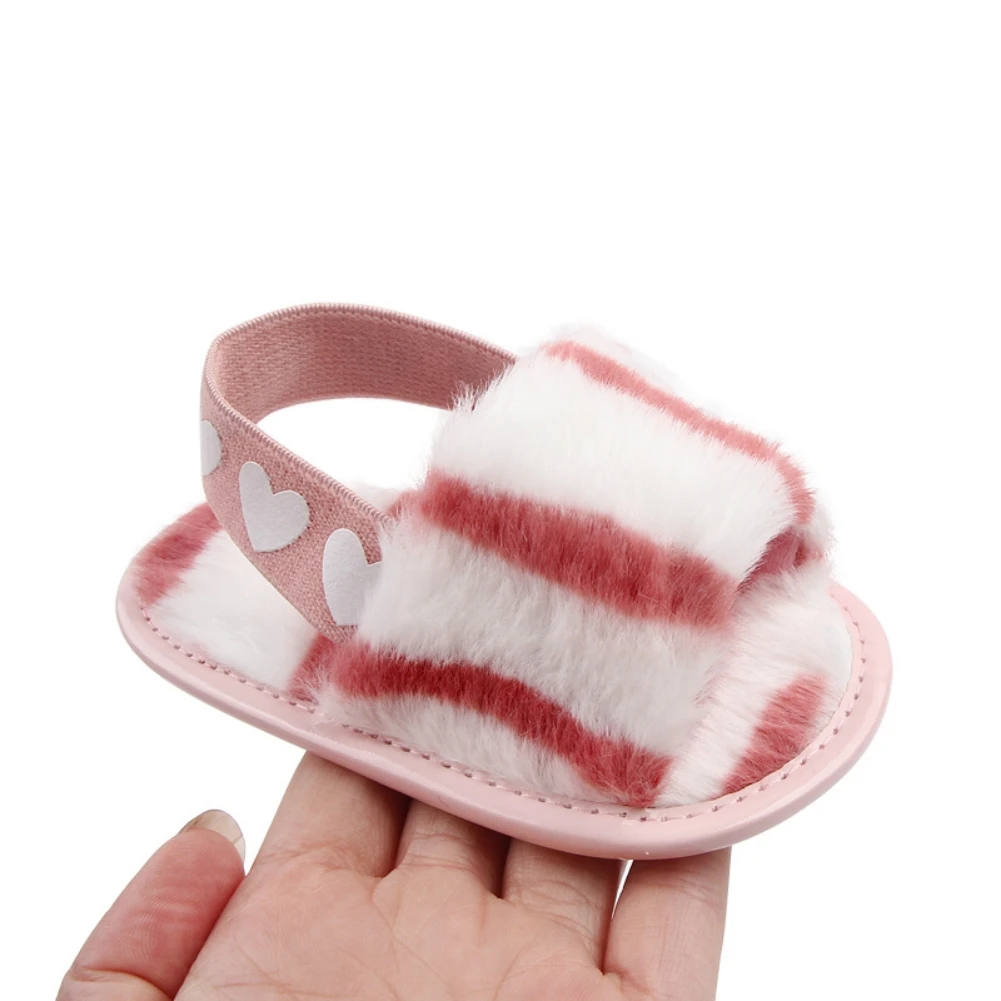 0-18M Soft Plush Sandals Baby Shoes Winter Furry Crib Shoes Indoor Infant Fluffy Slipper Elastic Band Newborn Baby Prewalkers