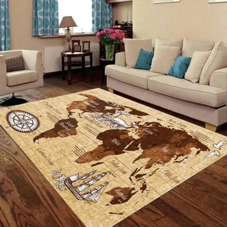 Retro Pirate World Map Flannel Floor Rugs Soft Carpet For Living Room Bedroom Dorm Decoration