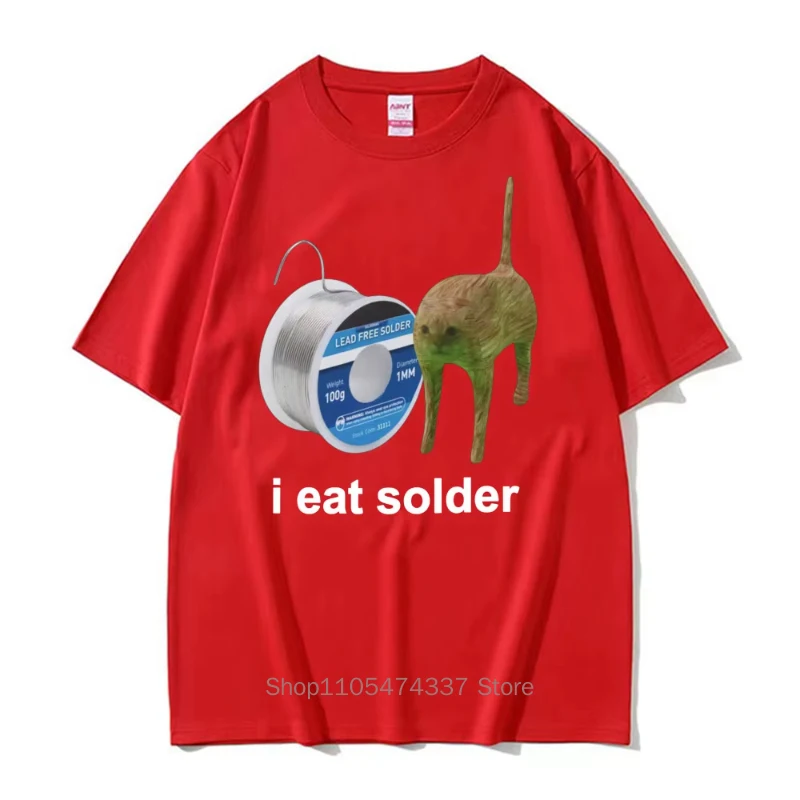 Ich esse Lötmittel – Lustiges Katzen-Meme-T-Shirt für Herren und Damen – Modische Freizeit-T-Shirts aus hochwertiger Baumwolle für den Sommer – Detail 4