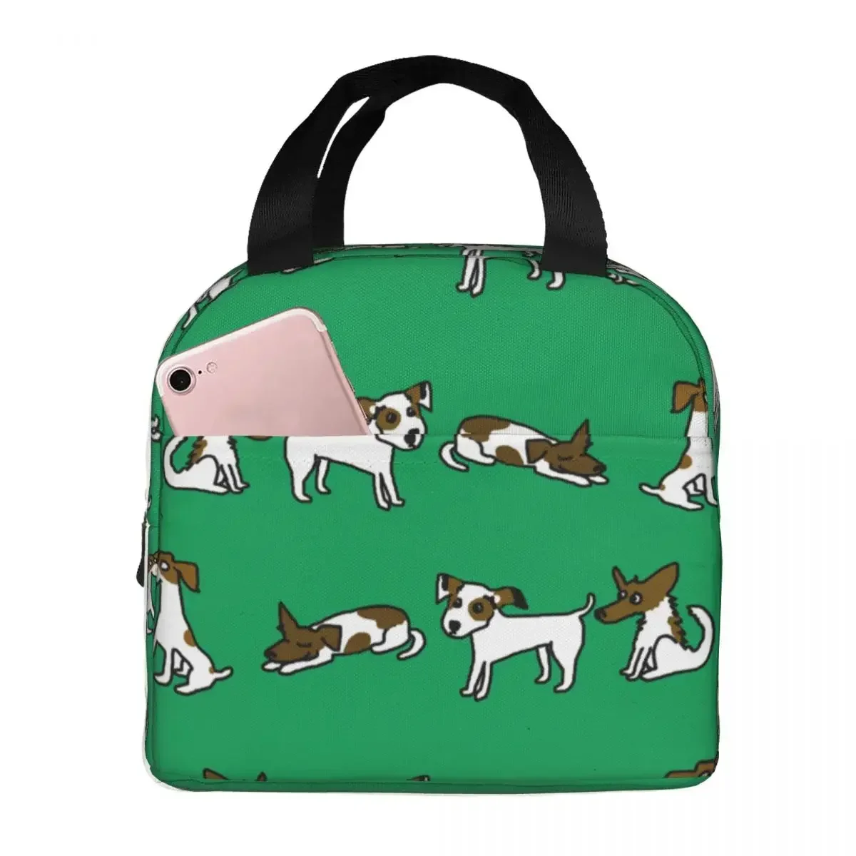 

Lunch Bags for Men Women Green Jack Russell Terrier Insulated Cooler Portable Picnic Travel Oxford Lunch Box Food Bag