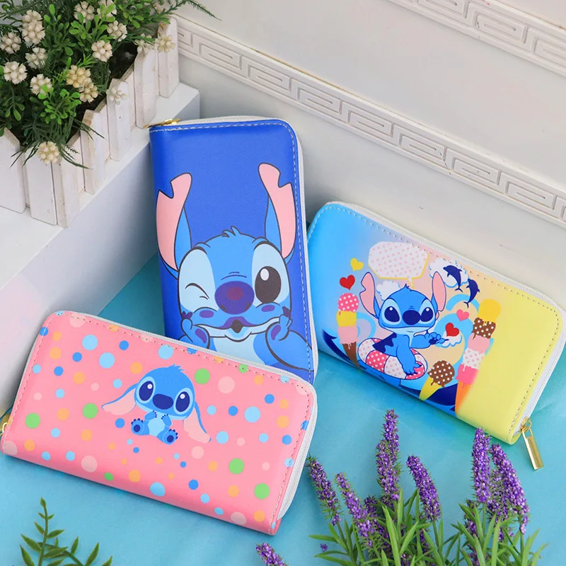 Disney New Stitch Wallet Cartoon Cute Anime Cartoons Zipper Wallet Long Large Capacity Multi-card Slot Student Coin Purse