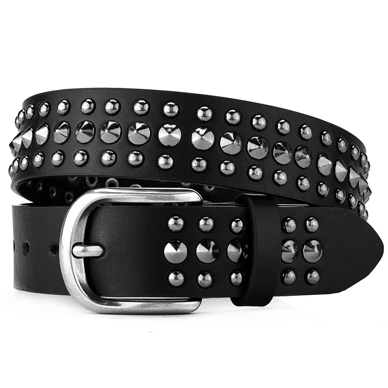 

mens casual punk rock rivets belts black soft leather studded belt pin buckle waistband luxury designer womens stylish strapon