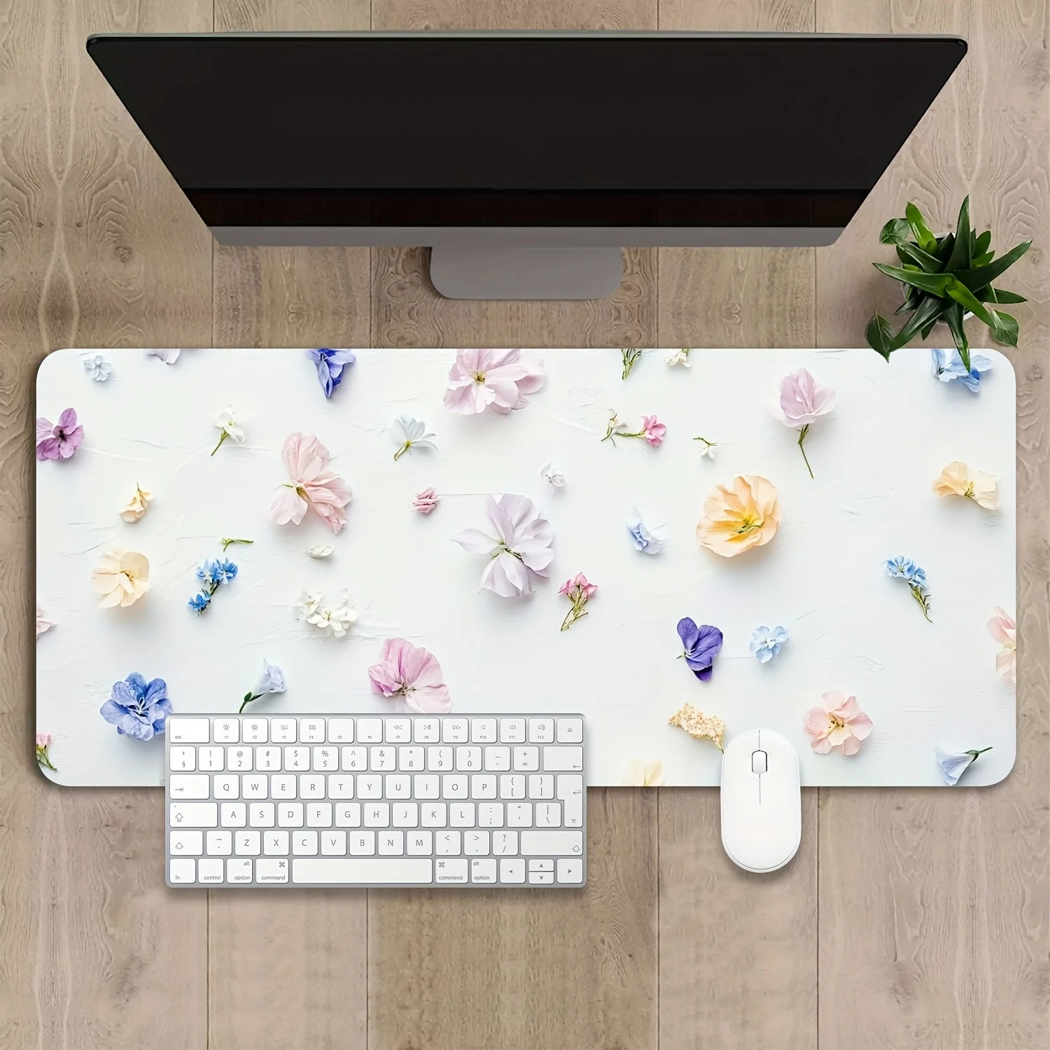 

Large Non-Slip Gaming & Office Desk Mat - Soft Pastel Floral design (Pink, Blue, Yellow, Green, White) - Anti-Slip Base, Keyboar