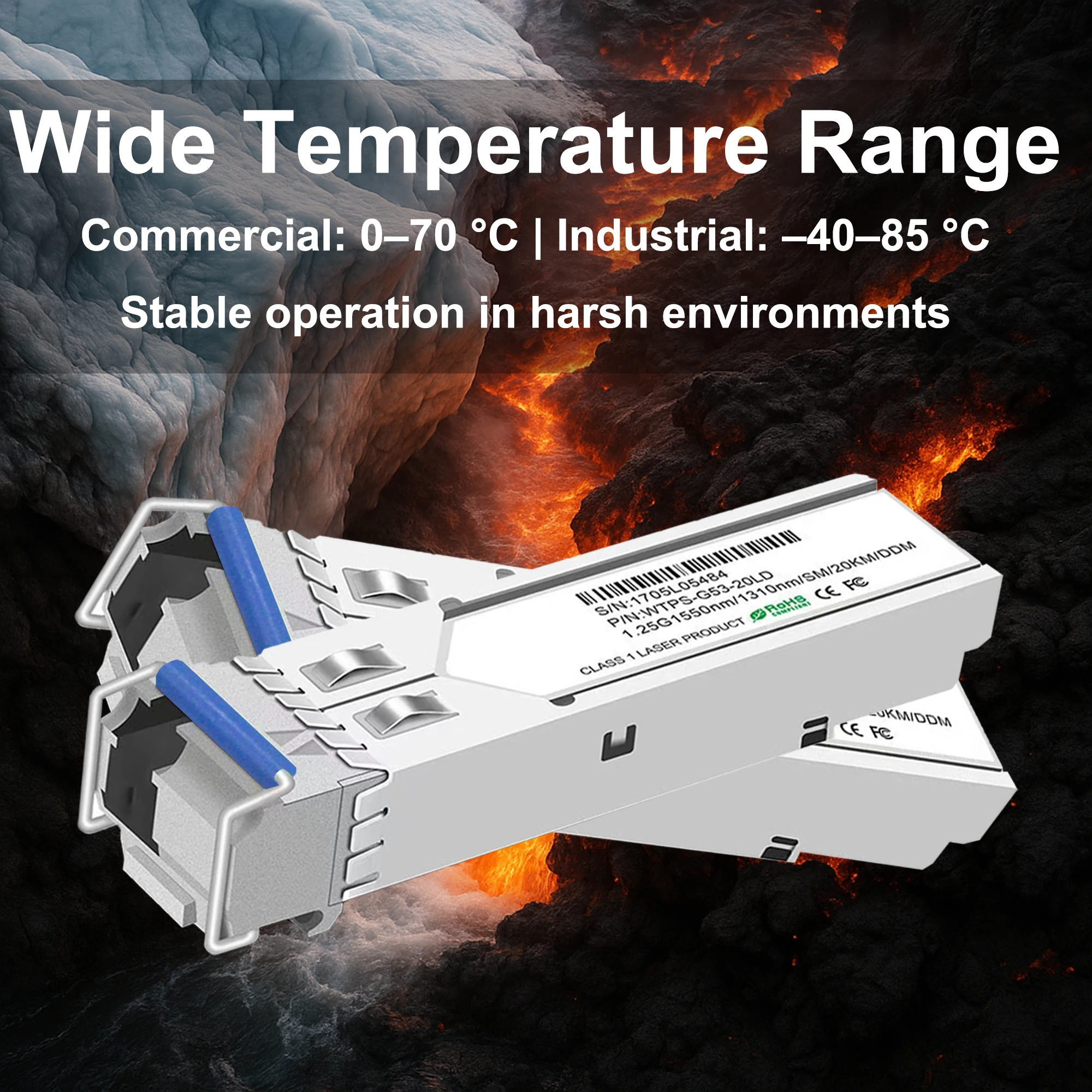 Transceptor de fibra óptica SFP 1.25G |   Modo único y múltiple |   550m~20km |   LC |   DDM |   1310/1550/850 nm |   Módulo TX/RX