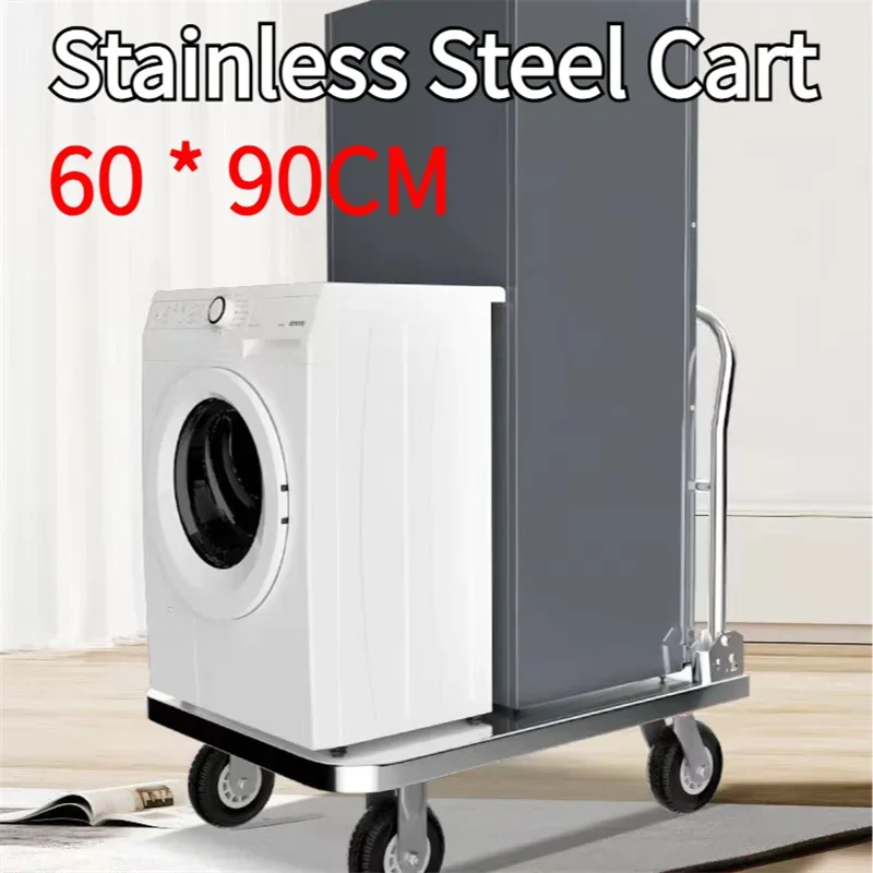 Platform Truck Cart Foldable Push Cart Dolly Large Flatbed 90*60CM Stainless Steel Small Truck Cart Load 300kg