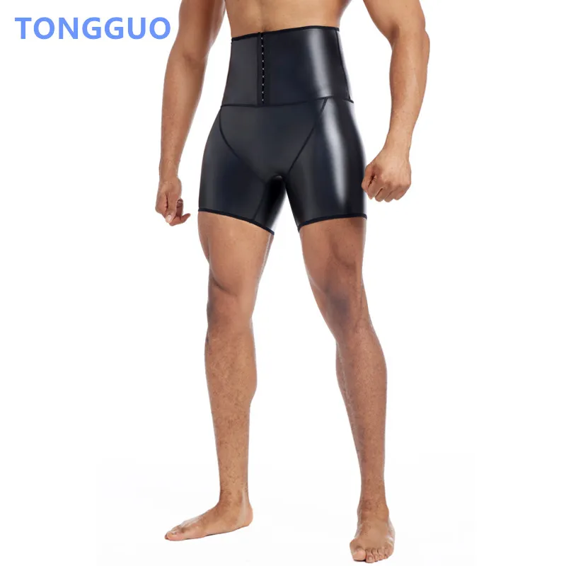 

Тонкие эластичные кожаные брюки для фитнеса, формирователи тела, тренажер для талии, высокая талия, живот, 3 крючка, компрессионные кожаные шорты