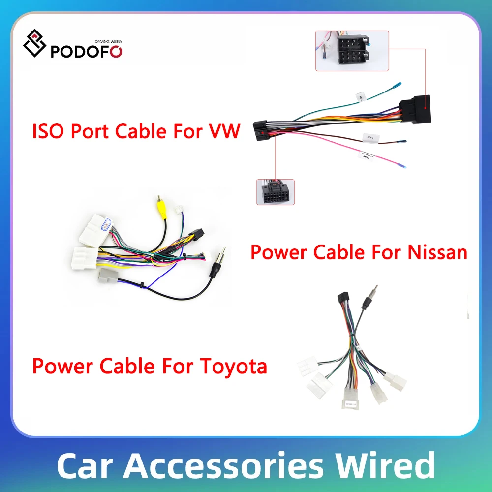 Podofo Car Radio Universal Car Cable Interface Power Cord ISO Port VW Power Cable KY1 KY2 Cable For Volkswagen Nissan Toyota