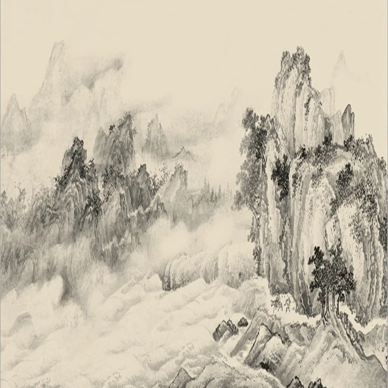 

New Chinese Style Wallpaper Custom Size Mural Ink Landscape Hand-painted Mountain Scenery Background Painting For Room Decor