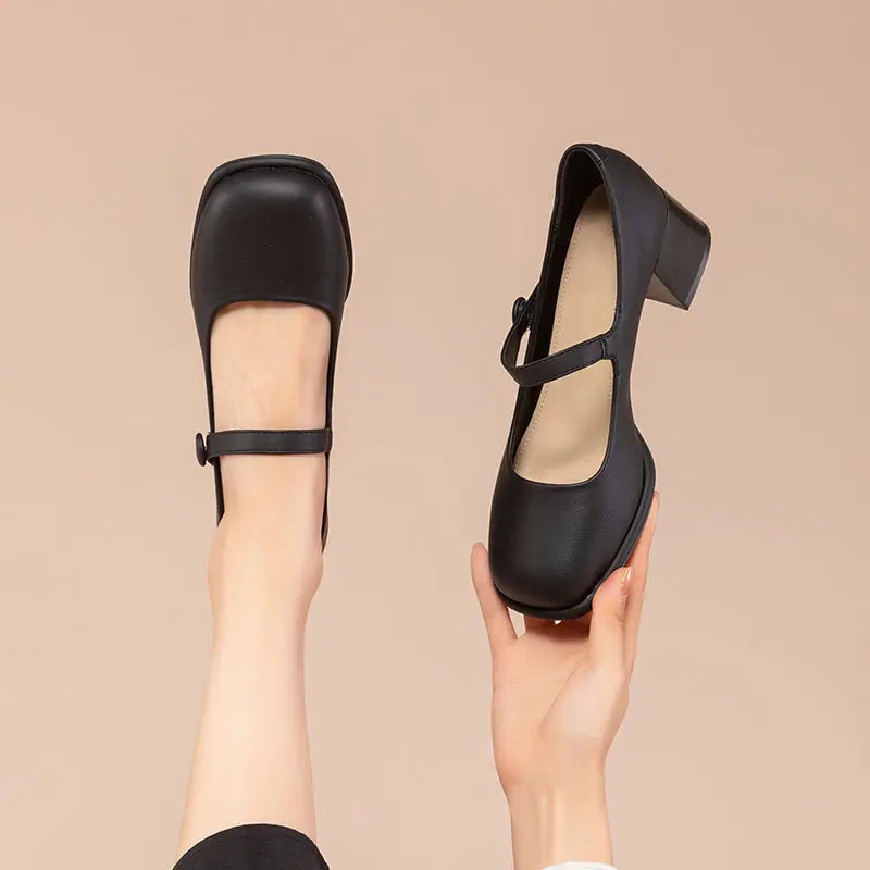 

Женские модные элегантные туфли мэри джейн на высоком каблуке, уличные прогулочные лоферы, ремешки с пряжкой, черные разноцветные туфли-лодочки, женская обувь Q56