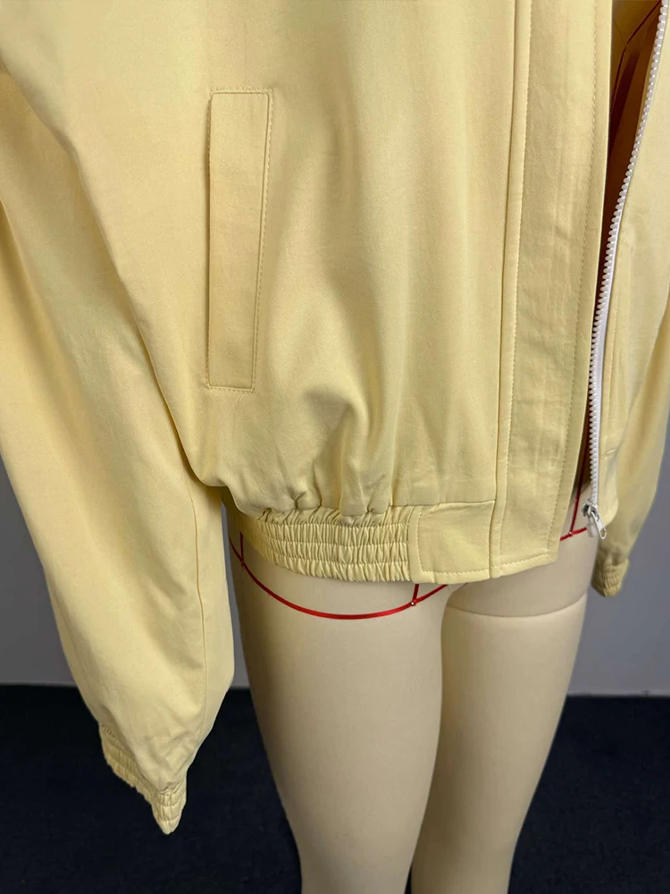 Damenjacken mit Stehkragen, Langarm, Oversize Kurzmäntel, Street-Style mit Laternenärmeln, Gerüschter Loser Mantel, Schicke Neue Oberbekleidung – Detail 5