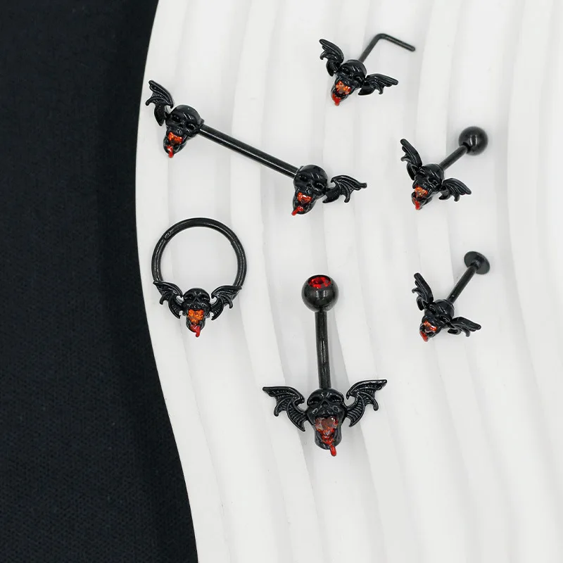 Halloween Devil Lip Studs Ghost Head Breast Rod Nipple Rings Piercing Nose Tragus Navel Rings Industrial Piercing Earrings