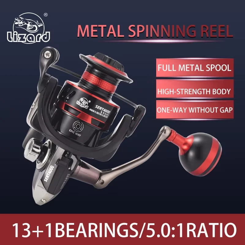 Lizard SERT Full Metal Spool High-Strength Main Body 13 + 1 Bearing 5.0:1 Speed Ratio Spinning Reel with round knob