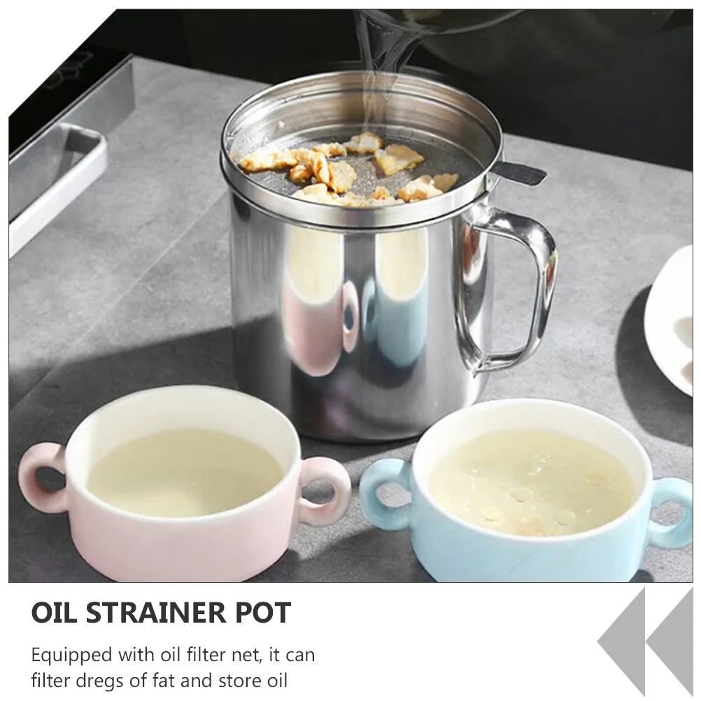 

1Pcs Stainless Steel Oil Strainer Pot 1.4L Filter Oil Container Kitchen Storage Bottle Practical Grease Can