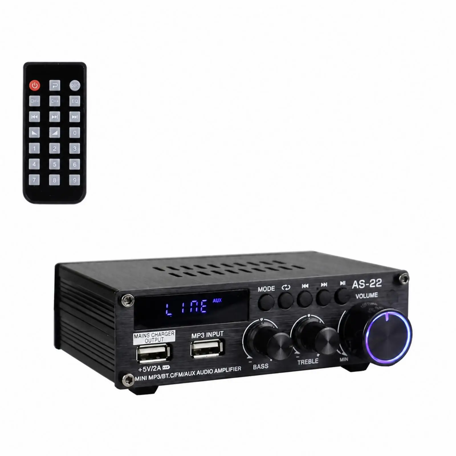 Aluminum Alloy Car Sound Amplifier 60W RMS Stereo with Digital Display and Volume Control for Home Theater Use