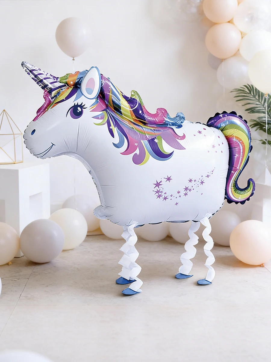 Gehende Einhorn-Folienballons, Stehender Regenbogen-Pony Aluminiumballon, Traumthema Geburtstagsparty Märchen, Geschenke – Detail 2