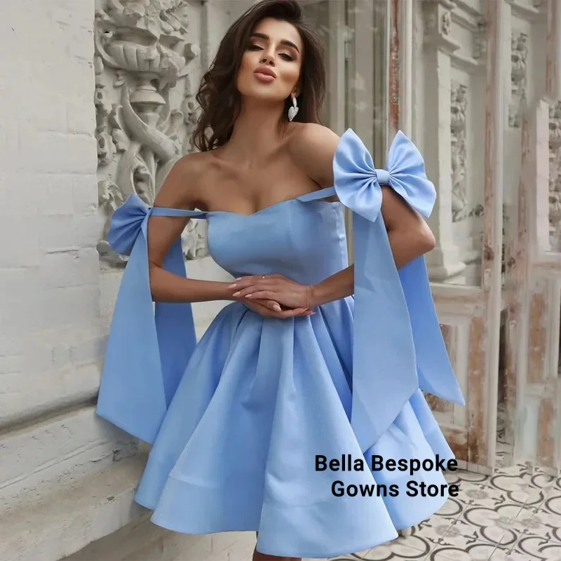 

Customized Sky Blue A-Line Prom Dresses Sweetheart Sleeveless Ccoktail Dress With Big Bow Lace Up Homecomiing Party Gowns Retro
