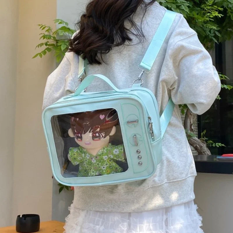 تصميم تلفزيوني شعبي جديد Ulzzang Ita حقيبة لطيف فتاة حقيبة كتف جيب شفاف تصميم التلفزيون على ظهره الاتجاه حقيبة كروسبودي