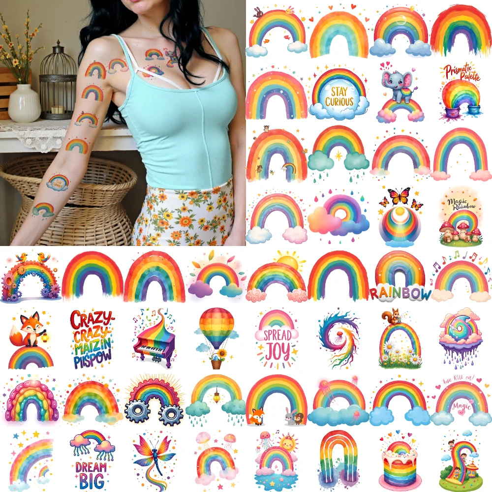 

63pcs Temporary Tattoo Rainbow Temporary Tattoo Stickers Sun Unicorn Waterproof Long-lasting Body Stickers For Cheeks