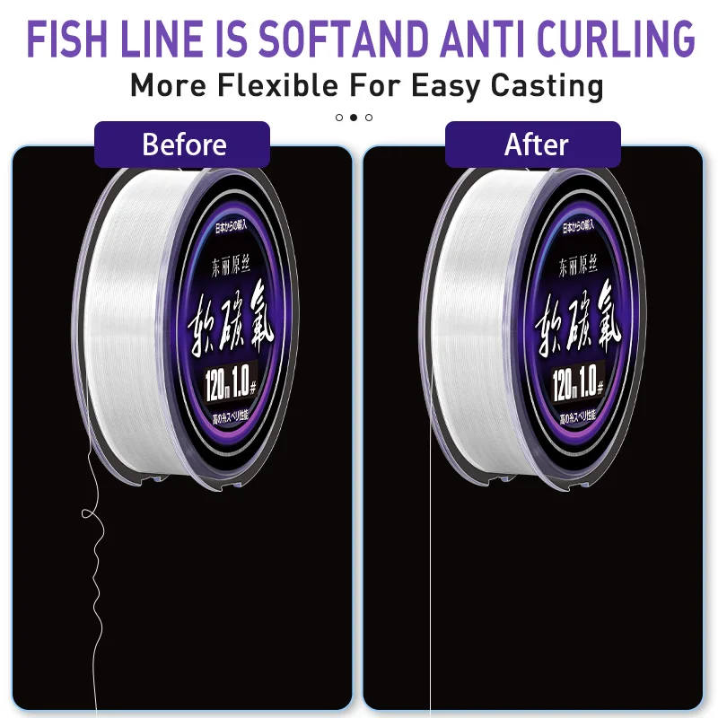 ZUKIBO Toray Soft Flouocarbon Coating Purple Nylon Fishing Line Durable Monofilament Line Fresh/Saltwater Japan Sinking Line