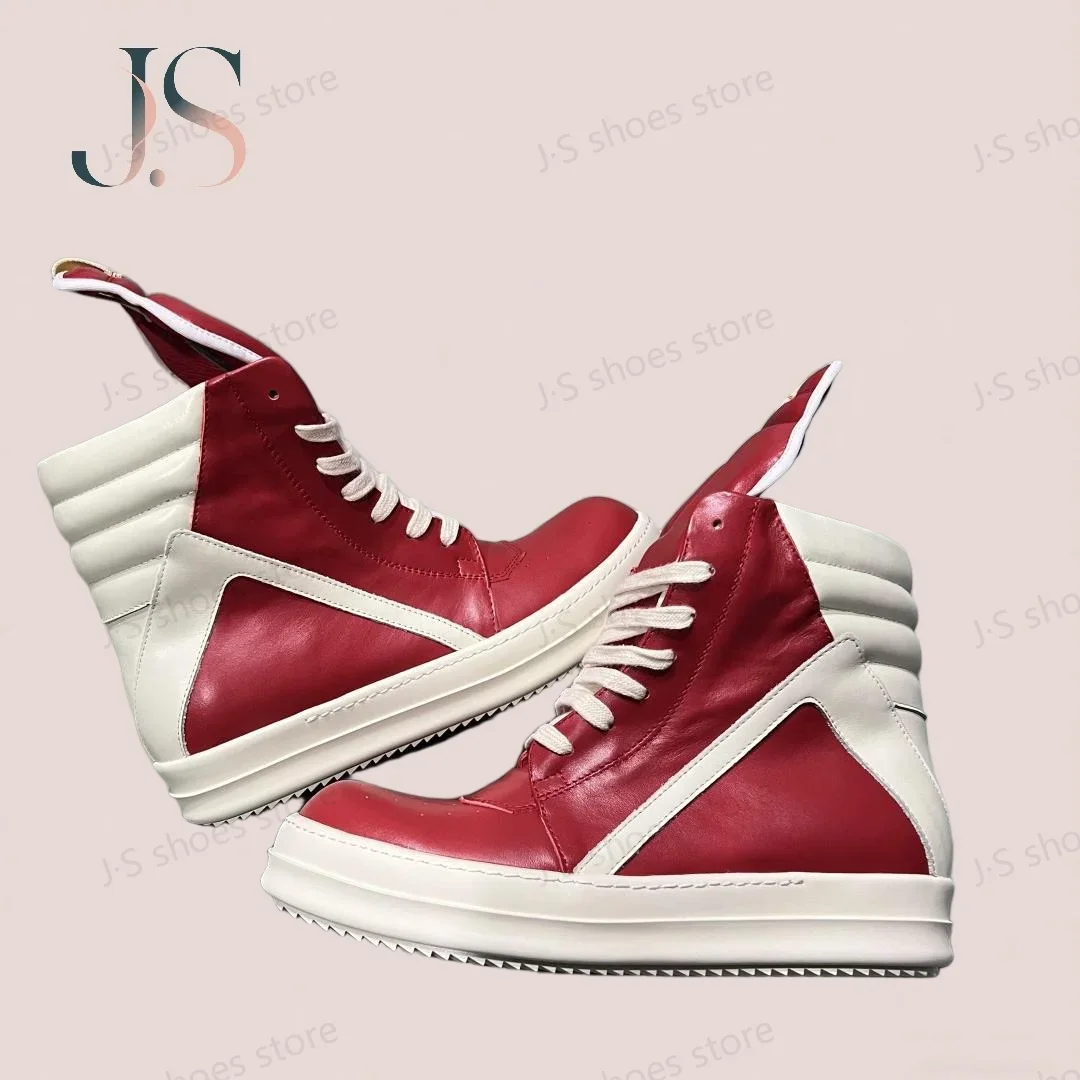 

R-o Classic Red Leather Boot High Top Shoe Retro Men Sneaker Zipper Women Casual Shoes Lace Up Sneakers Luxury Ankle Boots