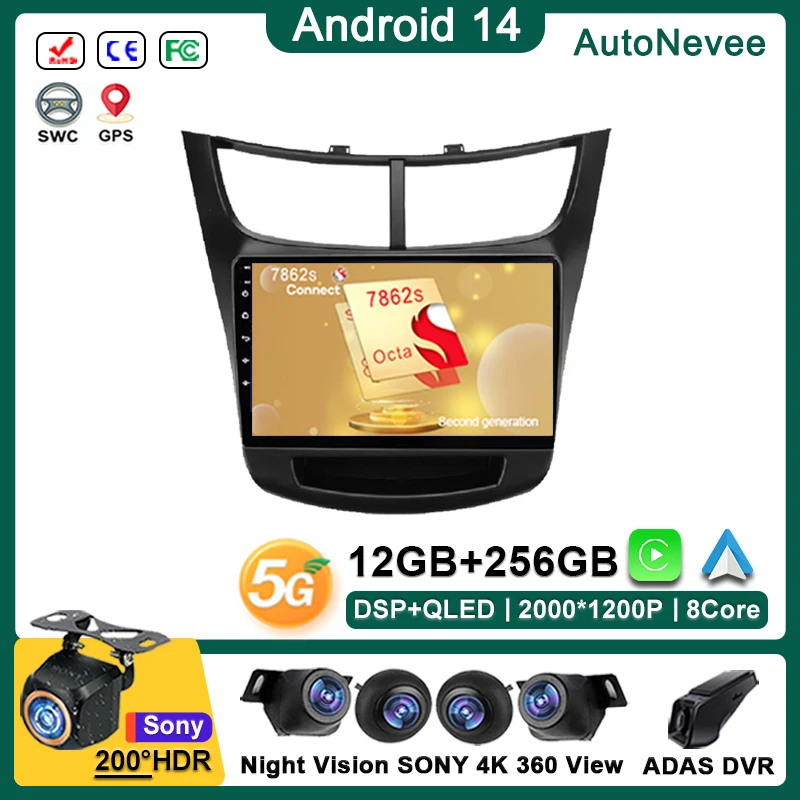 Android 14 Autoradio Carplay For Chevrolet Sail Aveo 2015 - 2019 Video di navigazione GPS Auto Stereo Multimedia Player 5G Wifi