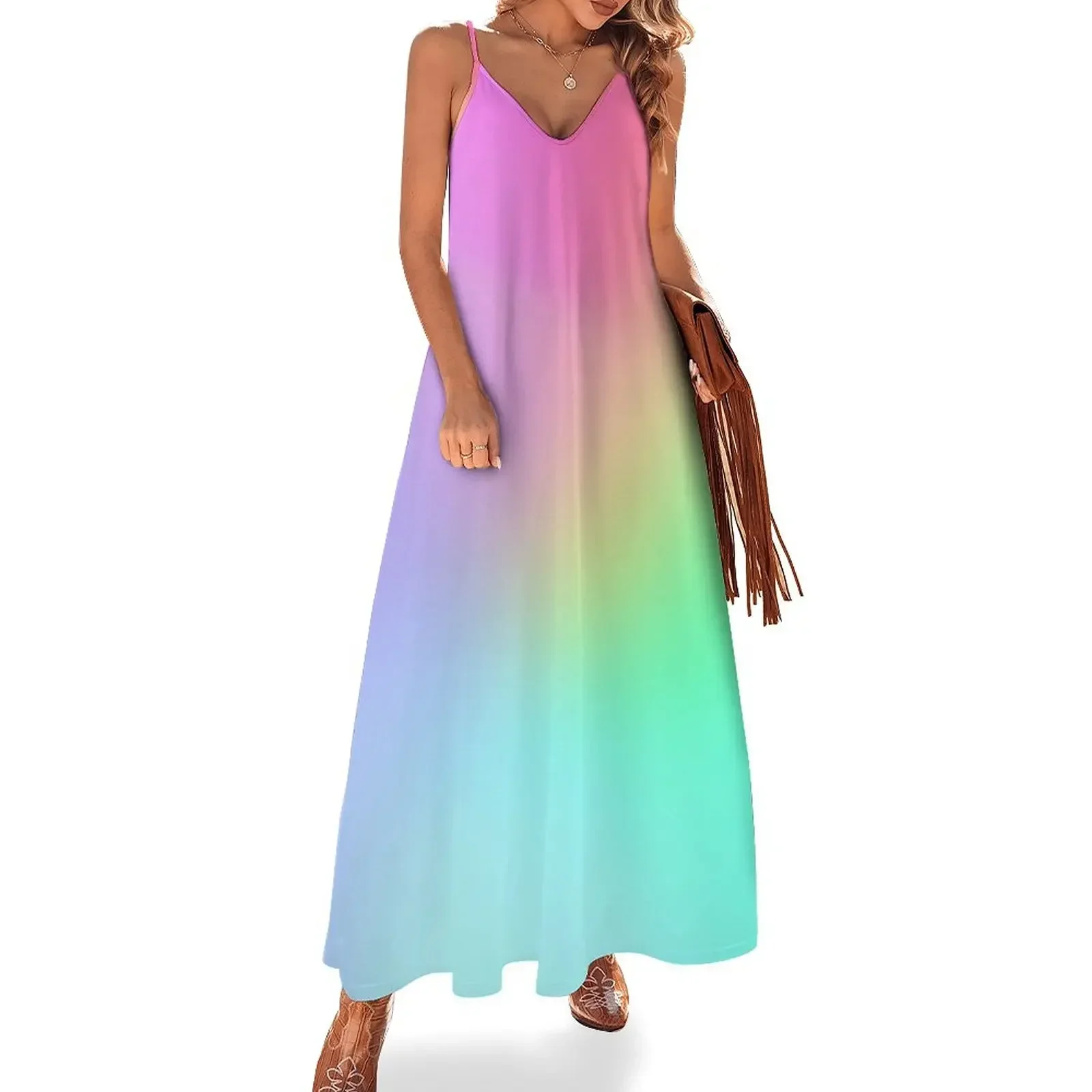 Vivid Prismatic Rainbow Ombre Sleeveless Dress party dress women elegant luxury sexy dress