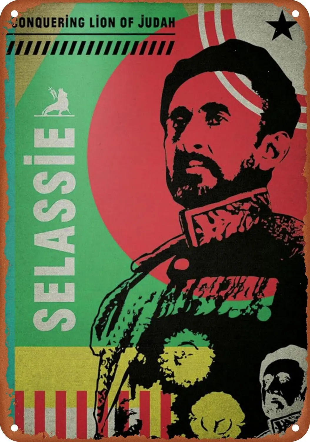 1pcs Haile Selassie Reggae Rastafari Poter Metal Tin Sign Bar Living Room Decoration Plaque 8X12 Inch