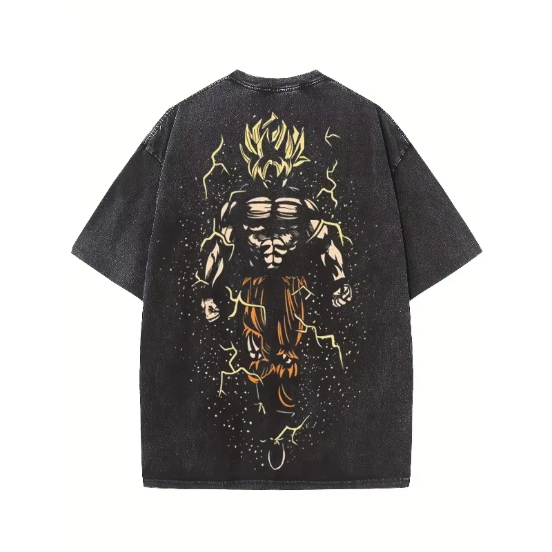 

Washes T-shirts Summer Men's Japanese Anime Dragon Ball Goku Graphic Clothing HarajukuY2K Oversized DBZ Cotton Half-sleeve Tops