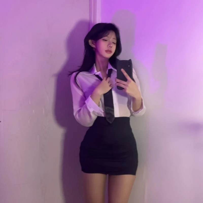 

Сексуальный комплект нижнего белья для косплея OL Secretary & Teacher – белая рубашка, черная юбка на бедрах, комплект униформы, экзотические костюмы, искушение для ночного клуба