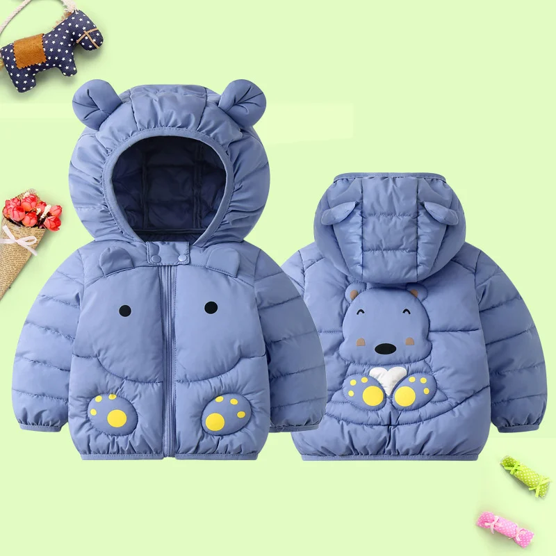 1-6T Winter Baby Girls Boy Clothes Coats Down Cotton Cartoon Hooded Children's Jackets Casual Snowsuit Overalls Toddler Costume