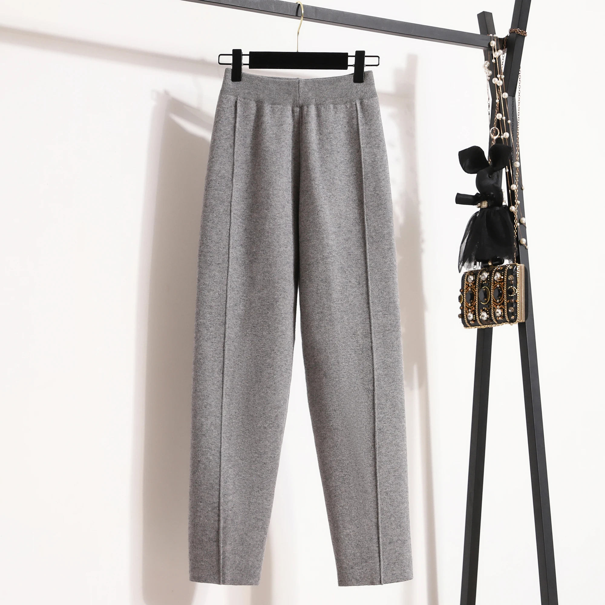 plus Size Women's Knitted Harlan Pants High Waist Loose Slimming Casual Autumn Fashion plus Size Ladies' Comfortable Trousers