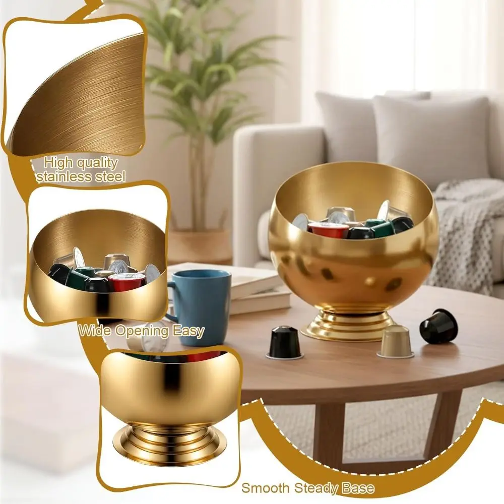 Large Capacity Coffee Pod Holder Stainless Steel Multifunctional Usage Coffee Creamer Container Wide Mouth Gold Color