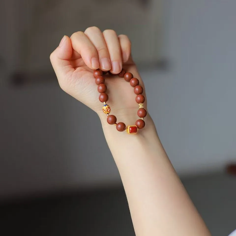 

Pure traditional Chinese medicine bracelet flower blooming rich copper gold-plated roasted blue ball beads embellishment,