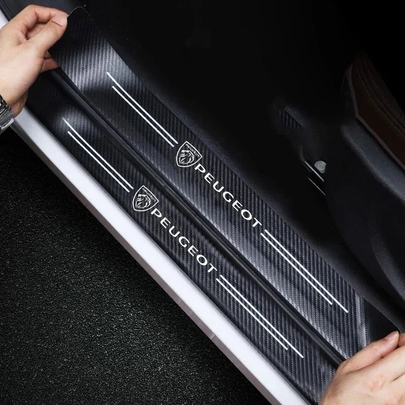 4Pcs Leather Car Door Sill Protector Welcome Pedal Stickers: Decoration Accessories for Peugeot 4008/5008/207/307/308
